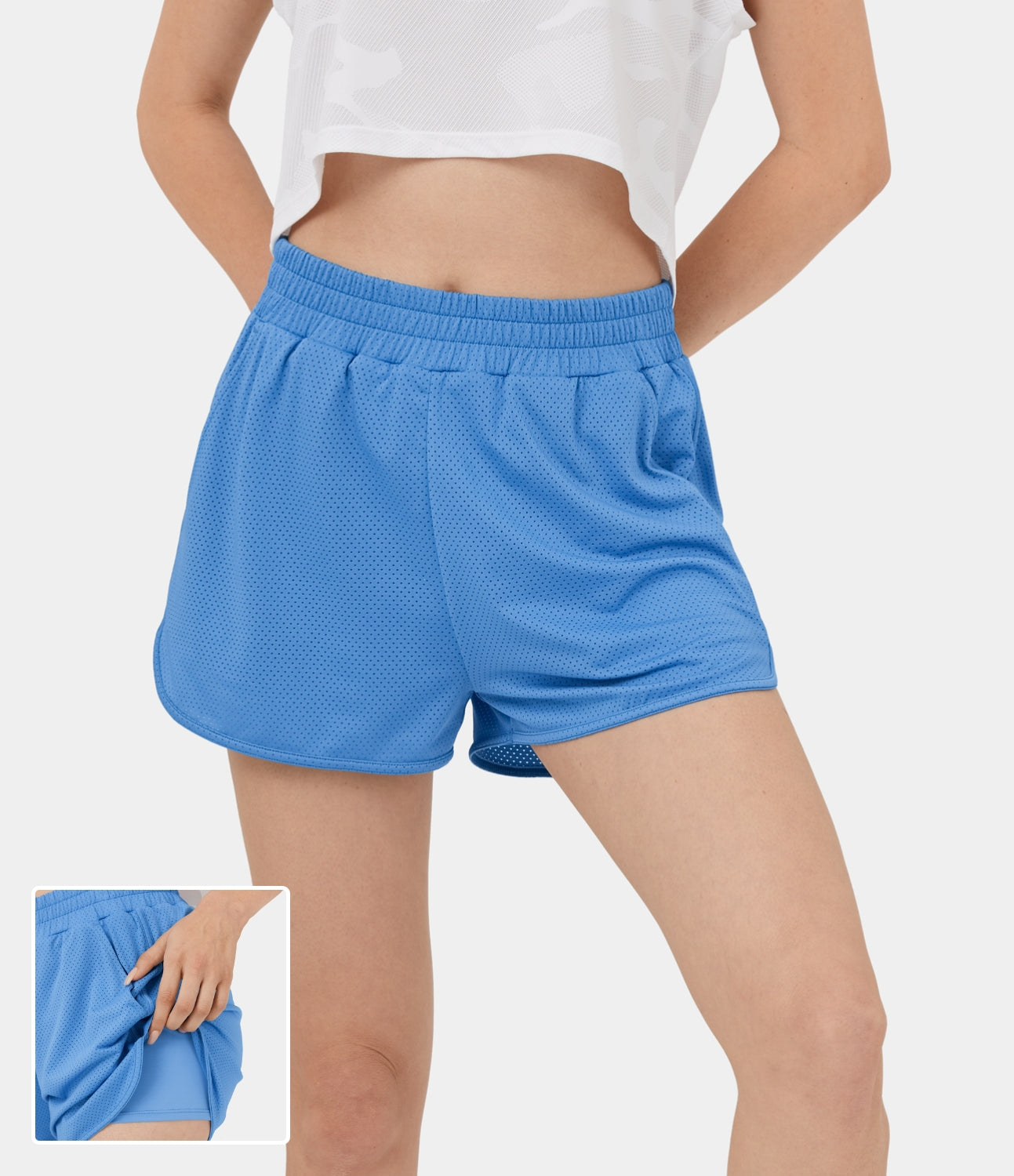 

Halara Mid Rise Contrast Mesh Side Pocket Curved Hem 2-in-1 Casual Shorts 2'' Gym Short - Regatta -  booty shorts compression shorts