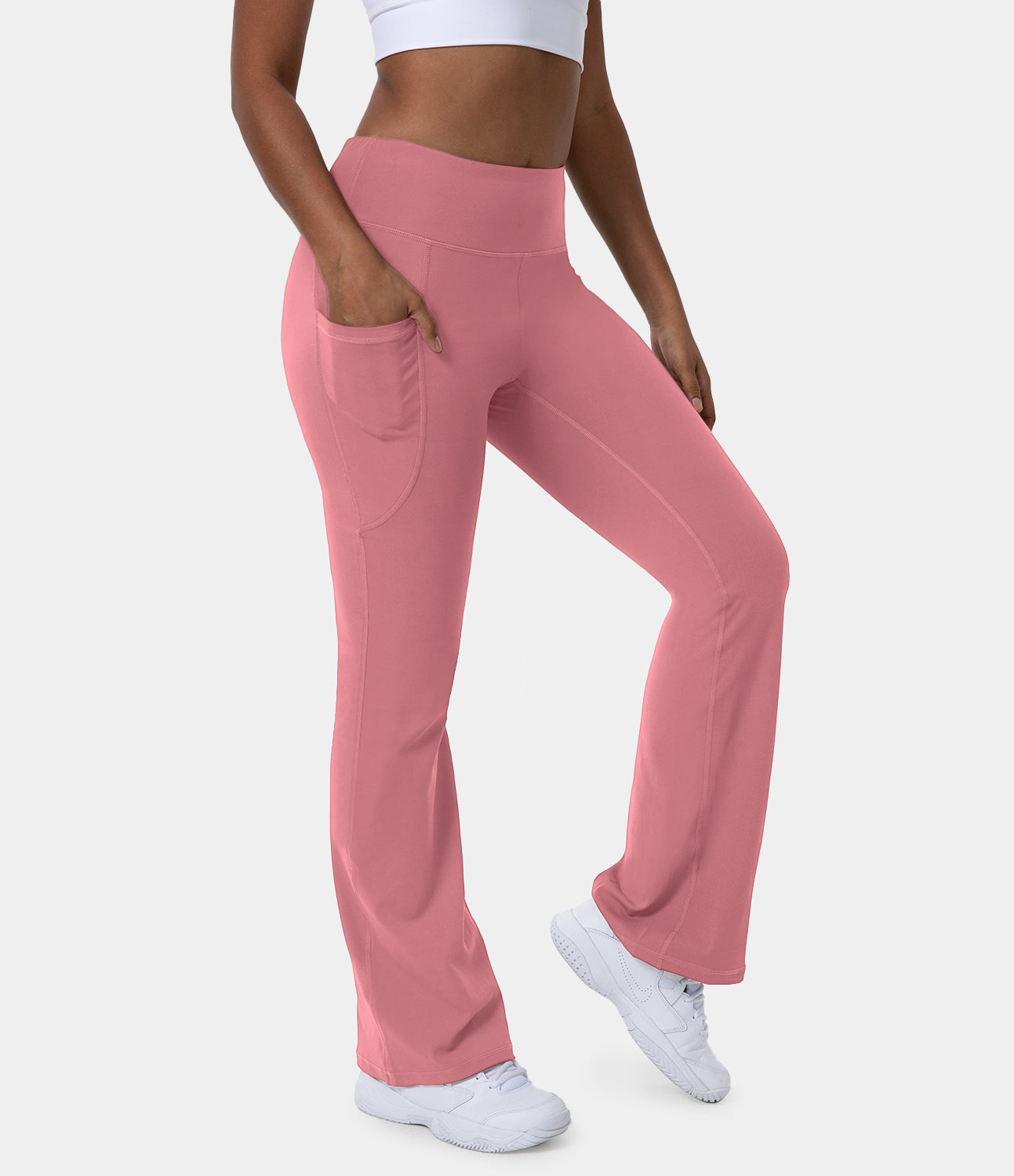 

Halara In My Feels High Waisted Side Pocket Slight Flare Leggings - Lilac Pink -  gym leggings leggings with pockets