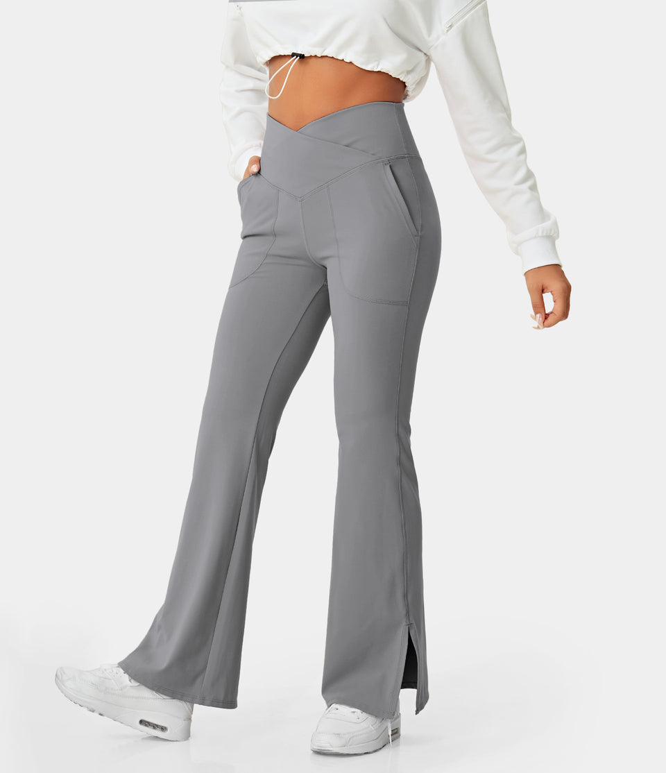 Halara High Waist Crossover Pocket Split Hem Plus Size Wide Leg Yoga Pants