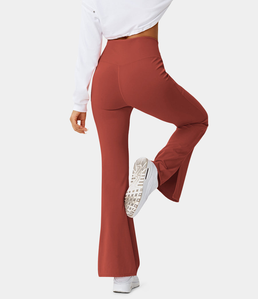 Split Pants Women Crossover Bootcut Yoga Pants High Waisted Full Length  Flare Workout Pants Bootleg Leggings With Pockets - AliExpress