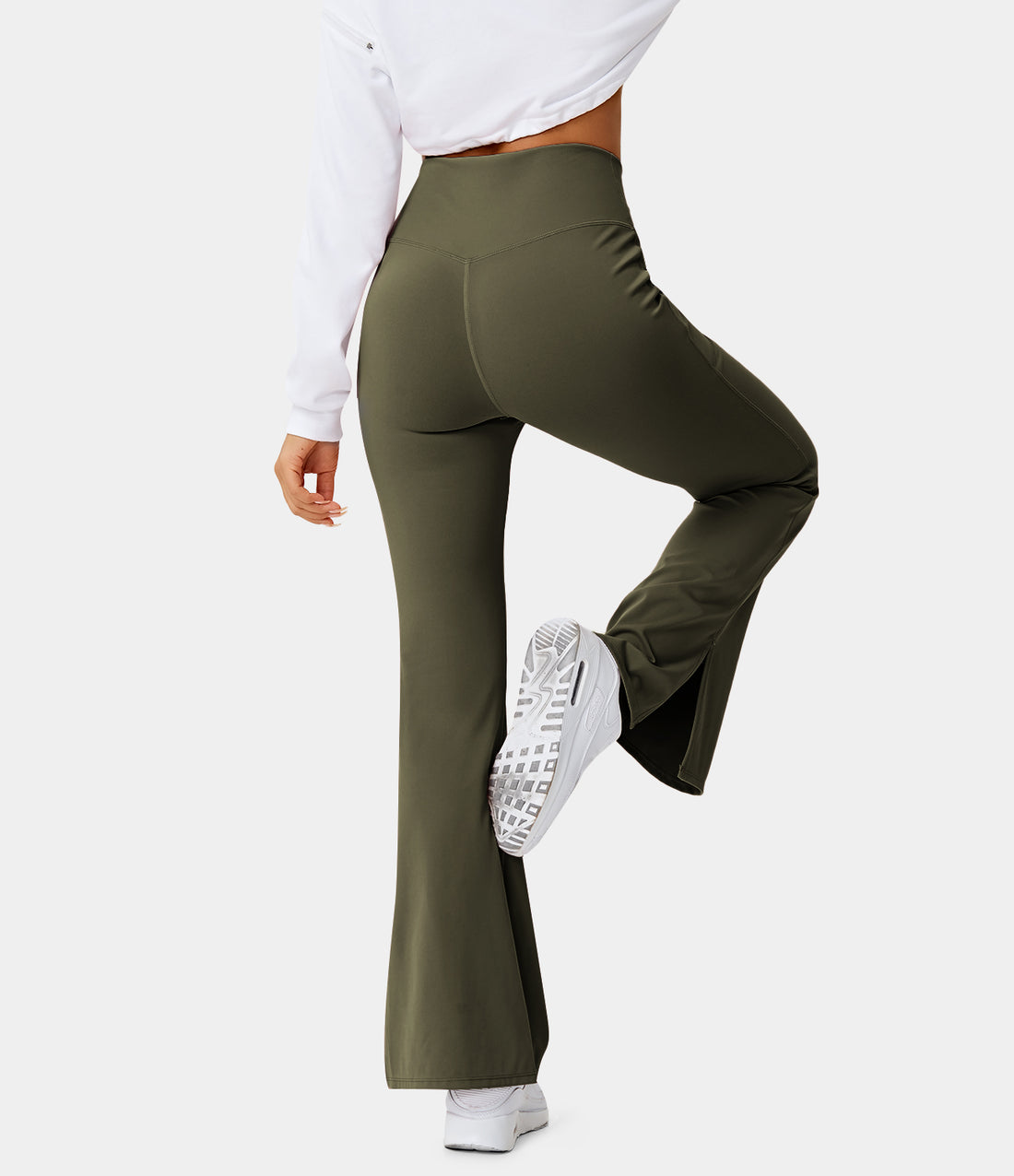 Crossover Pocket Split Hem Full Length Flare Leggings-Smile – HALARA