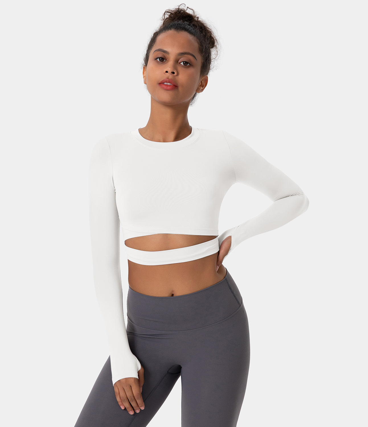 

Halara Crew Neck Thumb Hole Cut Out Cropped Sports Top - Lilac Purple