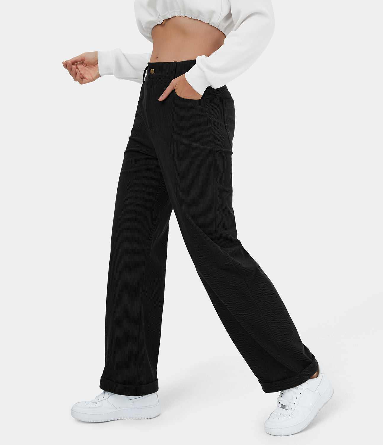 

Halara High Waisted Button Zipper Pocket Corduroy Wide Leg Casual Pants - Burnt Wood Brown -  sweatpants jogger pants stacked sweatpants