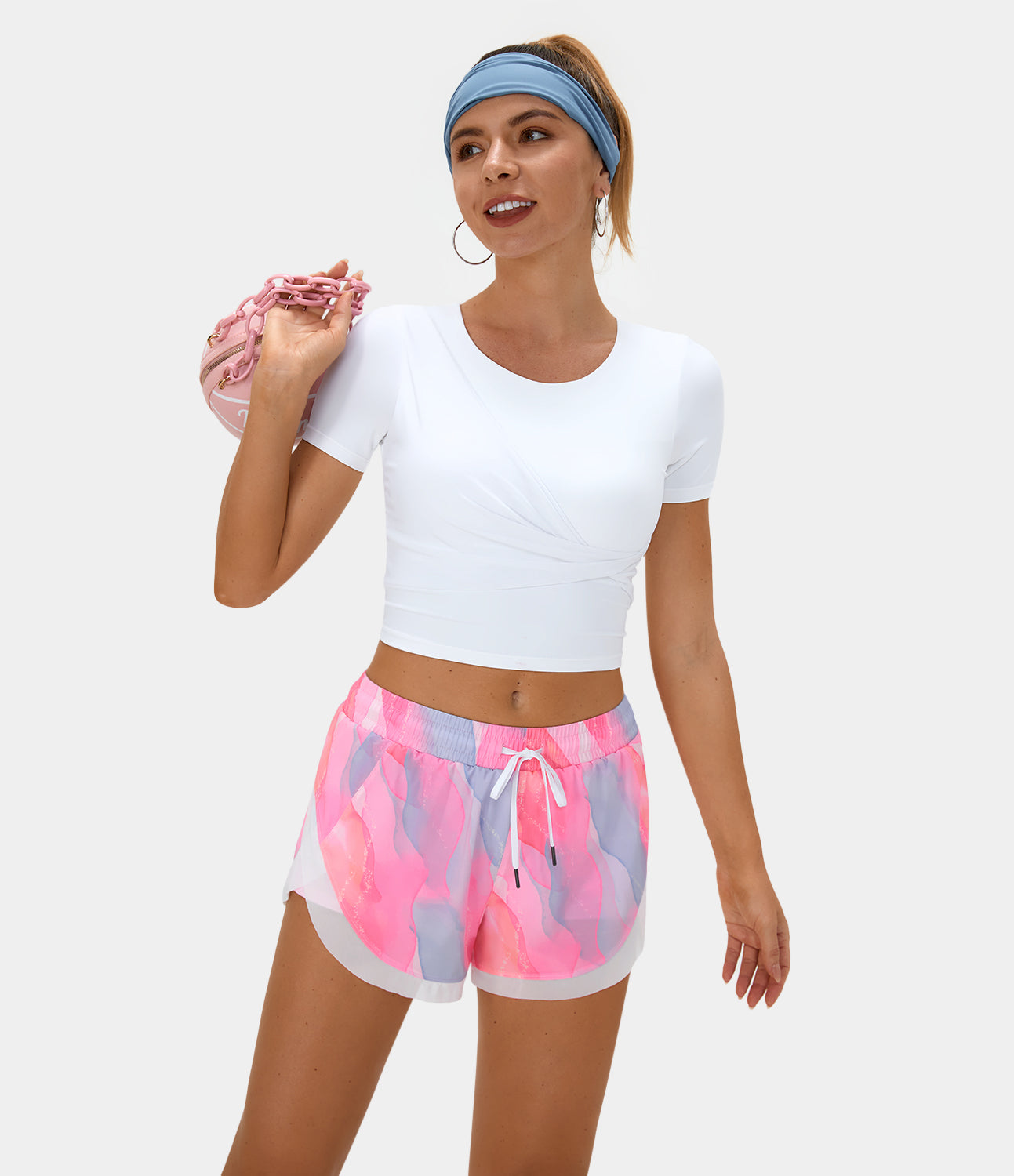 

Halara Breezefulв„ў Drawstring Contrast Mesh 2-in-1 Quick Dry Shorts 3"-Color Print Gym Short - golden faith -  booty shorts