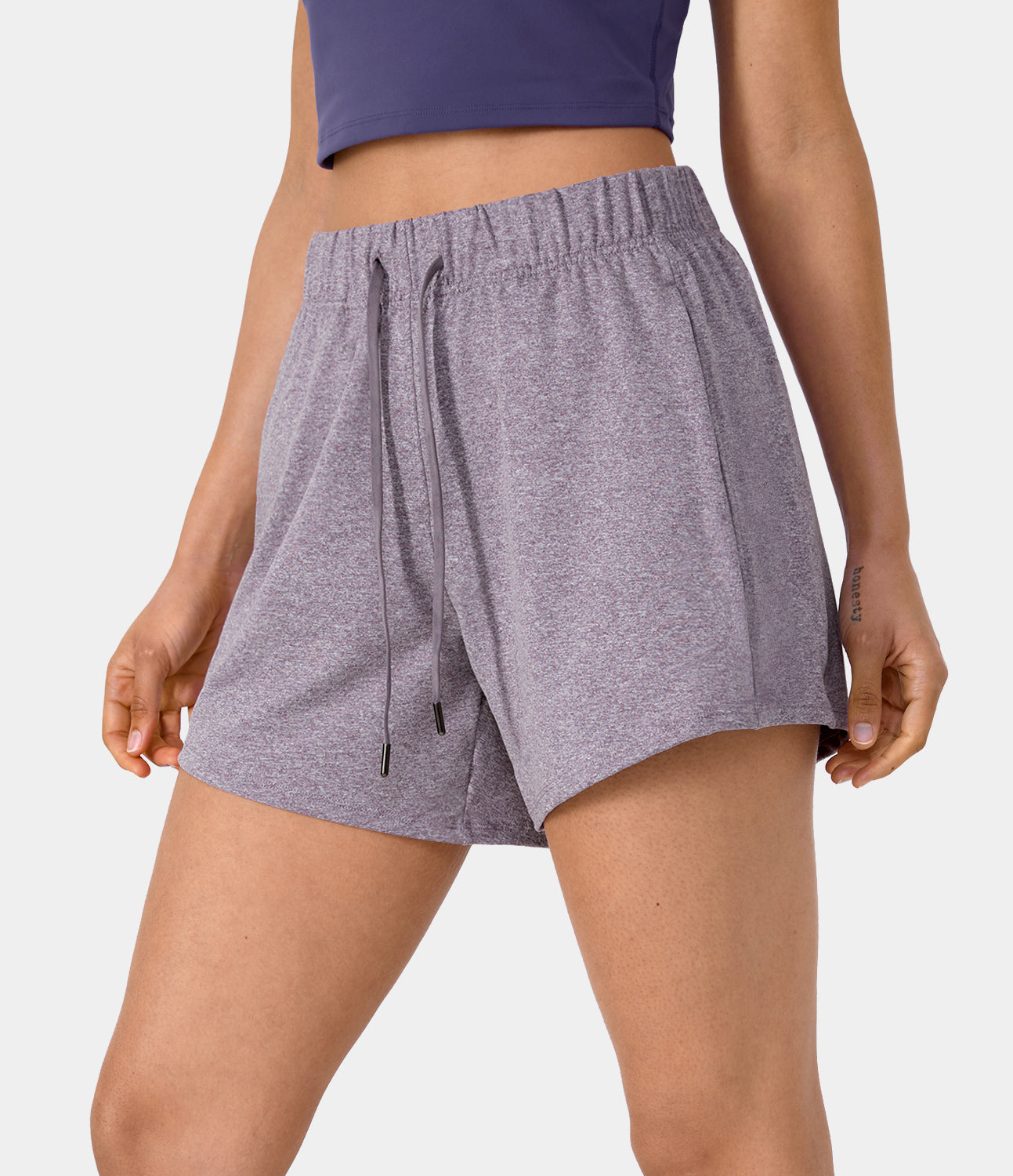 

Halara Mid Rise Drawstring Side Pocket Casual Shorts Gym Short - Geometric Mauve -  booty shorts compression shorts yoga shorts