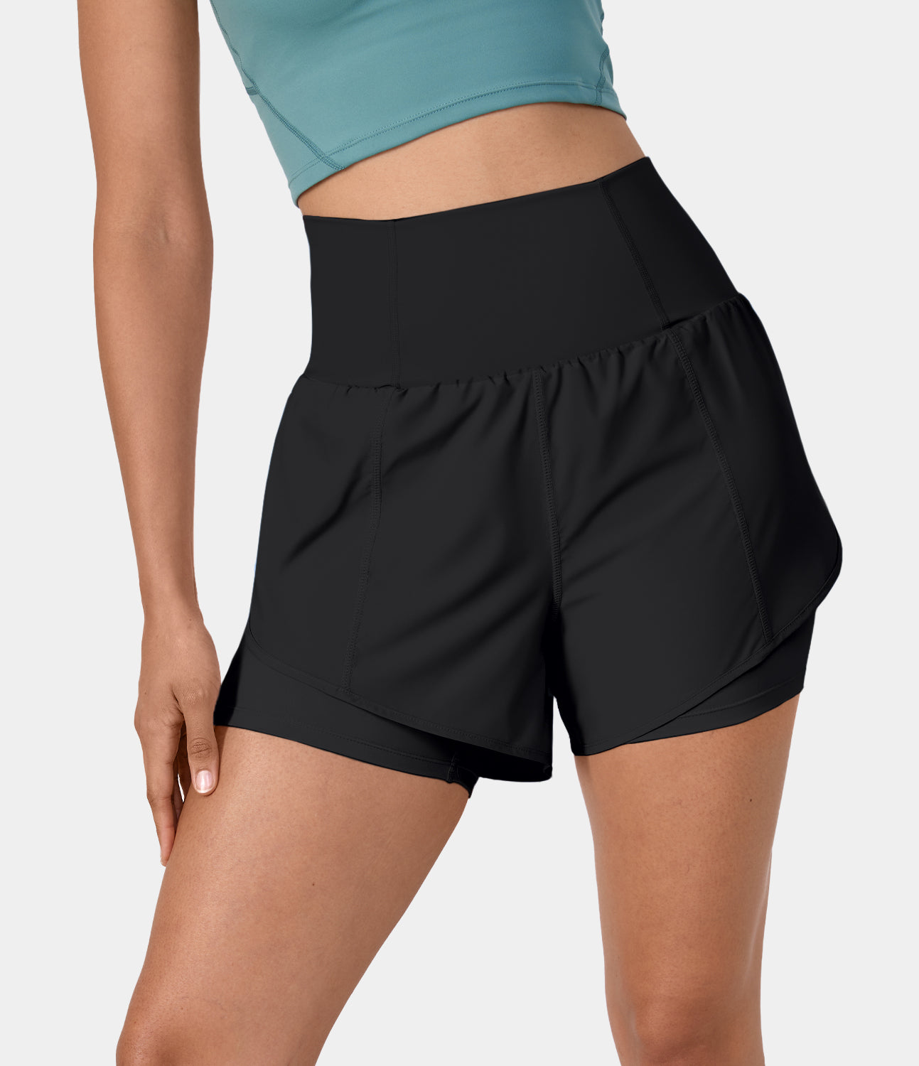 

Halara Breezefulв„ў Super High Waisted Curved Hem 2-in-1 Side Pocket Quick Dry Yoga Shorts 3.5'' Gym Short - Rouge Dark Red -  booty shorts