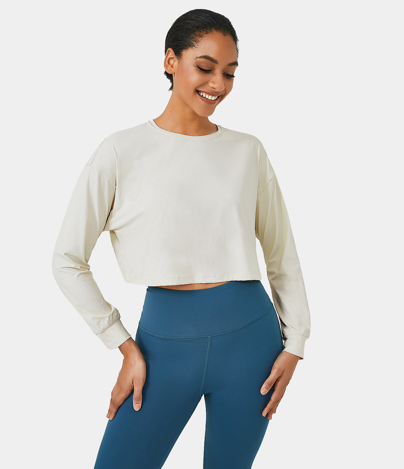 

Halara Dropped Shoulder Long Sleeve Cropped Sports Top - Black