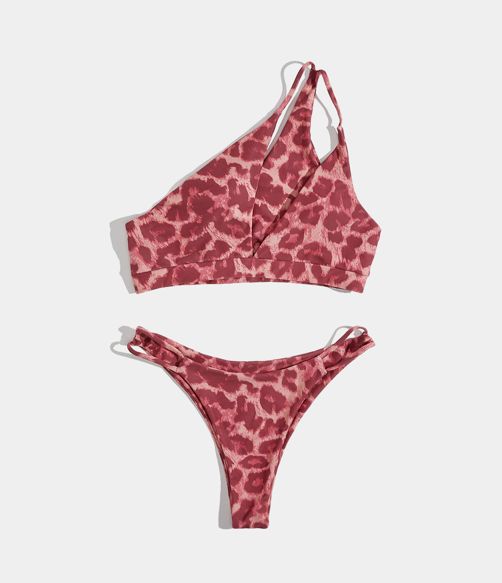 Leopard Print Cut-Out One Shoulder Bikini Set – HALARA