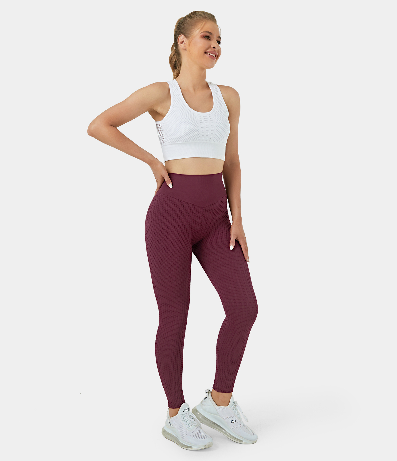 

Halara In My Feels High Waisted Butt Lifting Honeycomb Leggings - Burgundy -  gym leggings leggings with pockets leggings with butt lift