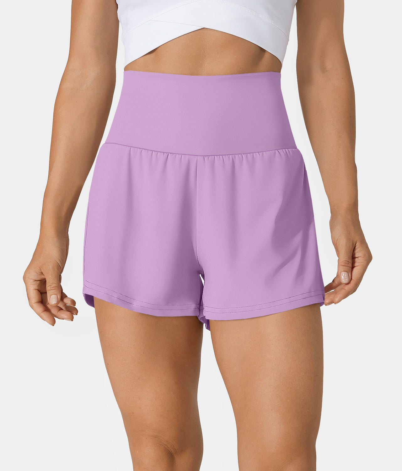

Halara Super High Waisted Back Pocket & Side Hidden Pocket 2-in-1 Yoga Shorts 2.5" Gym Short - Orchid Bouquet -  booty shorts
