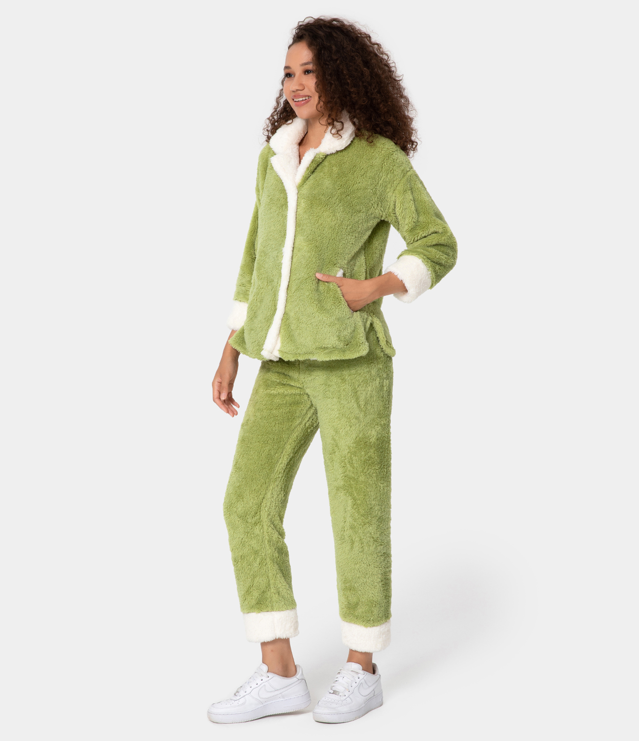 

Halara Flannel Side Pocket Button Coat & Color Block Lounge Set - Pale Green