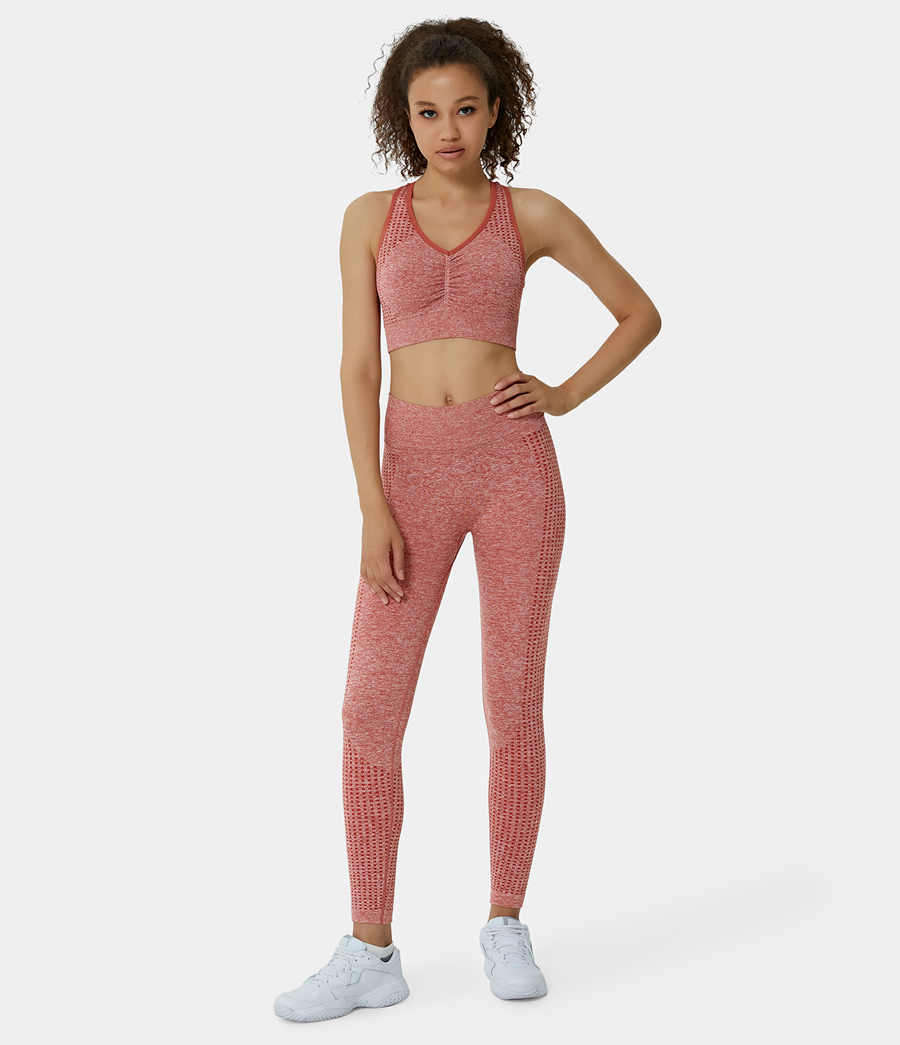 

Halara Low Support Racerback Sports Bra & High Waisted Full Length Leggings Set - Candy Pink -  gym leggings leggings with pockets