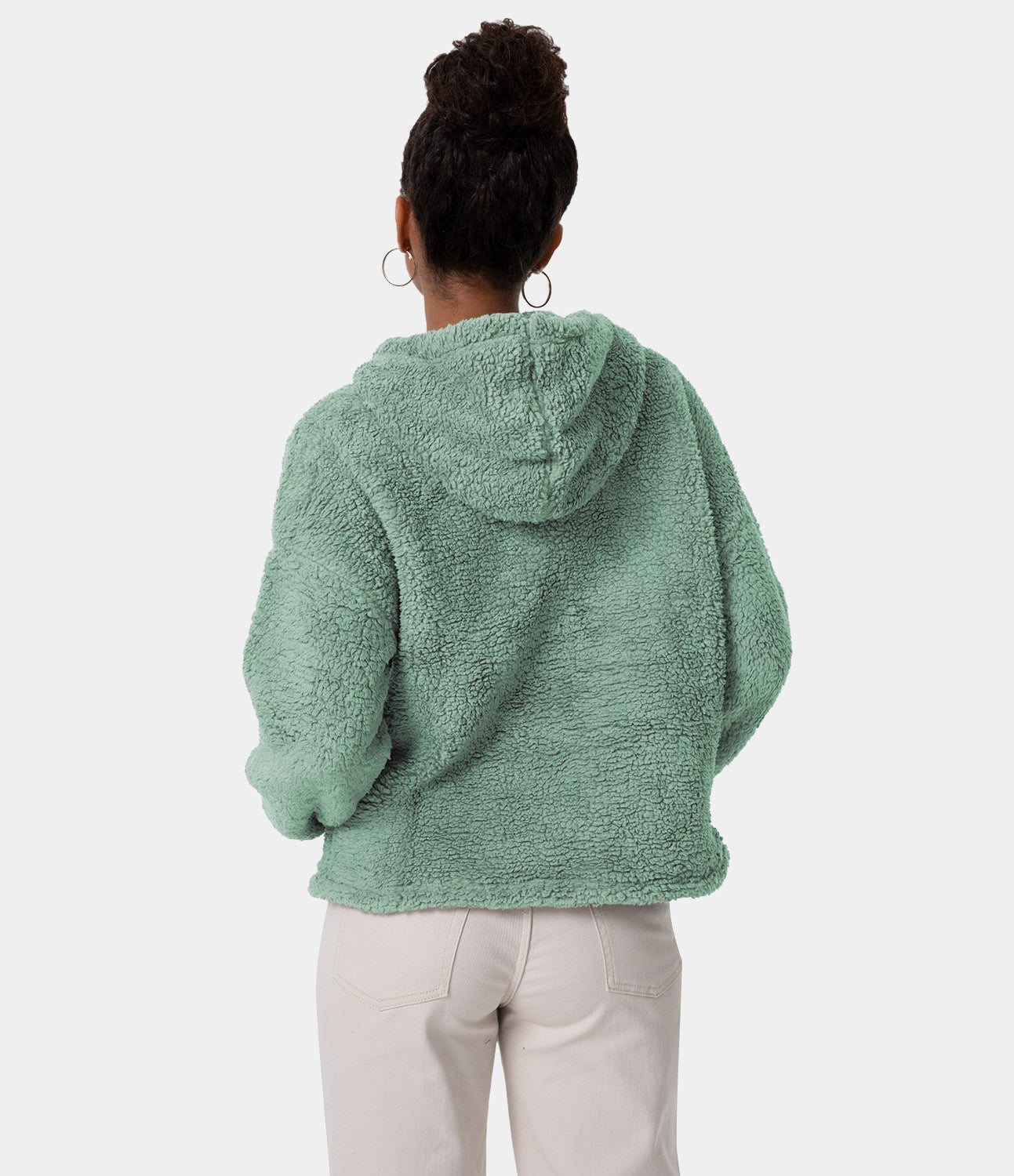 

Halara O Ring Half Zip Kangaroo Pocket Teddy Pullover Hoodie Sweatshirt - Seafoam