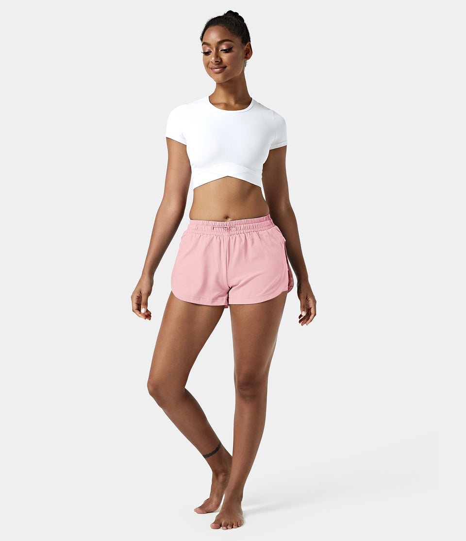 Mid Rise Contrast Mesh 2-in-1 Plain Shorts