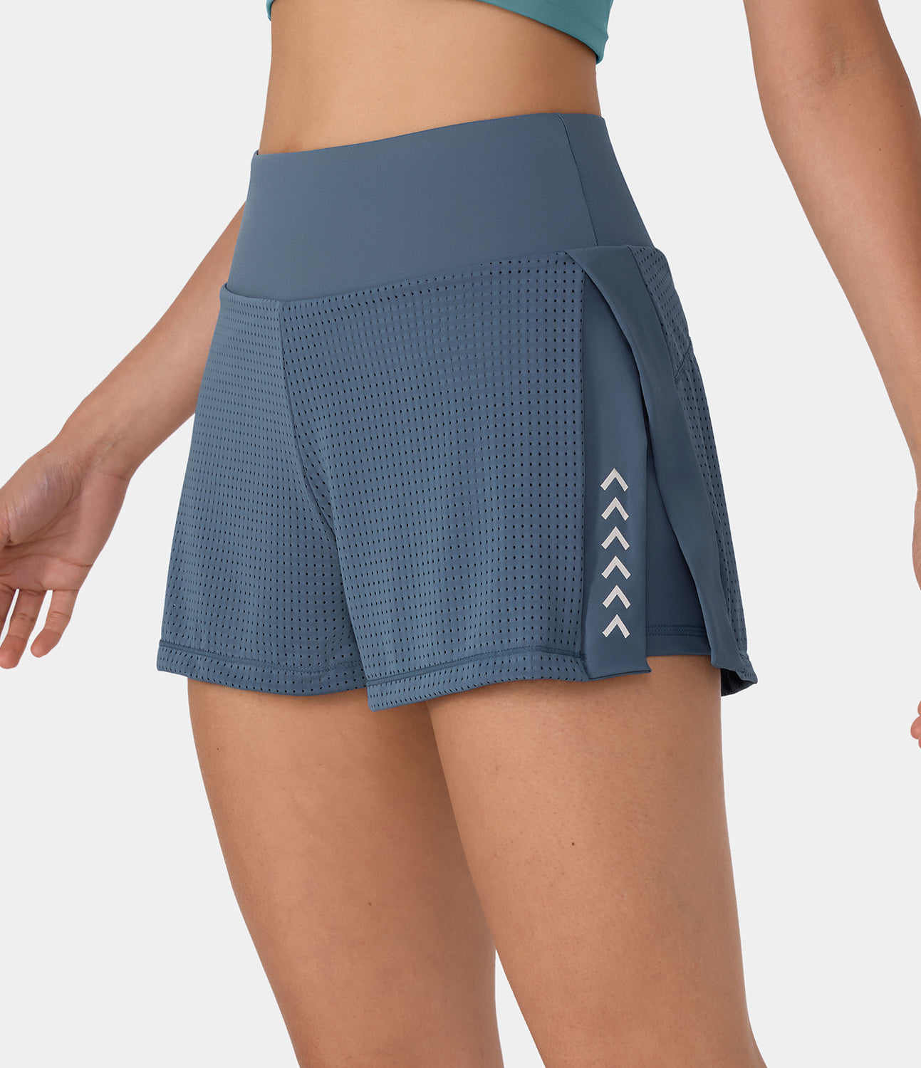 

Halara High Waisted Mesh Split Hem Side Pocket 2-in-1 Yoga Shorts 2'' Gym Short - Quiet Harbor -  booty shorts compression shorts