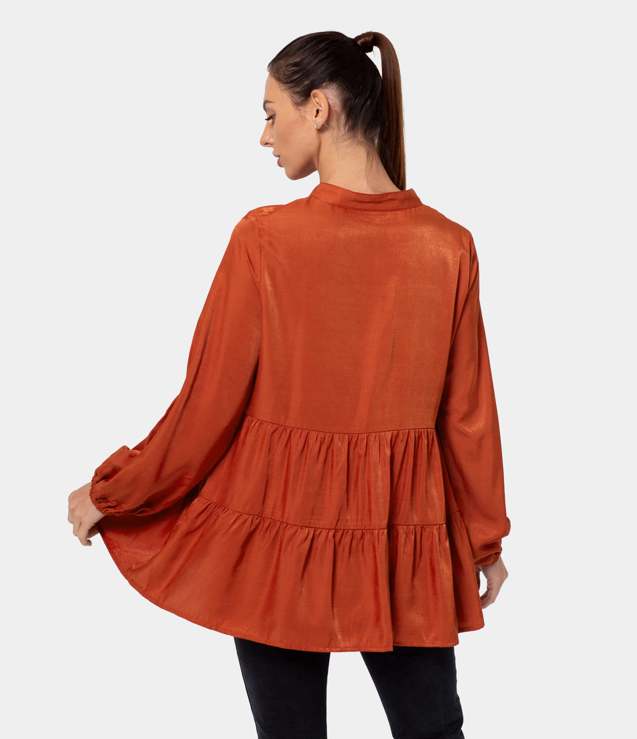 

Halara Front Botton V Neck Pleated Blouse - Pumpkin Orange