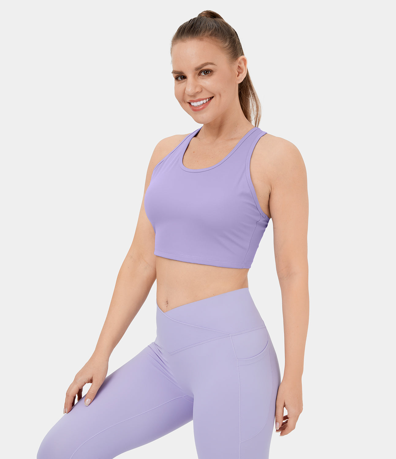 

Halara Cloudfulв„ў Backless Crisscross Lace Up Cropped Yoga Tank Top Tank Top - Pastel Lilac -  golf tops halter top tunic tops