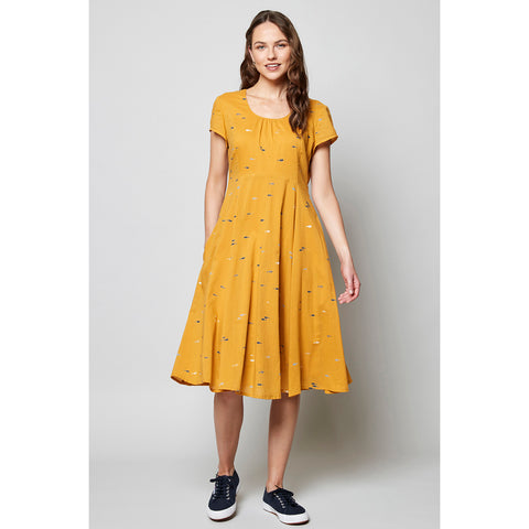 Nomads Fit and Flare Minnow dress in gold