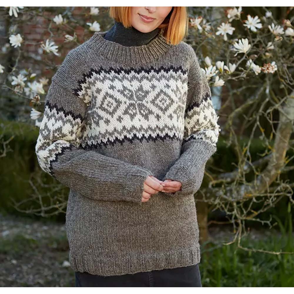 Shetland Cardigan Oatmeal Pachamama Women's hand knitted wool all