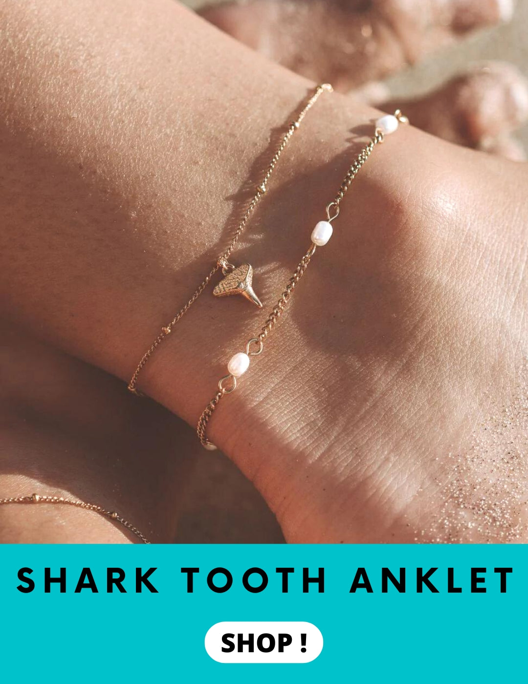 Shark tooth inspired anklet waterproof jewelry