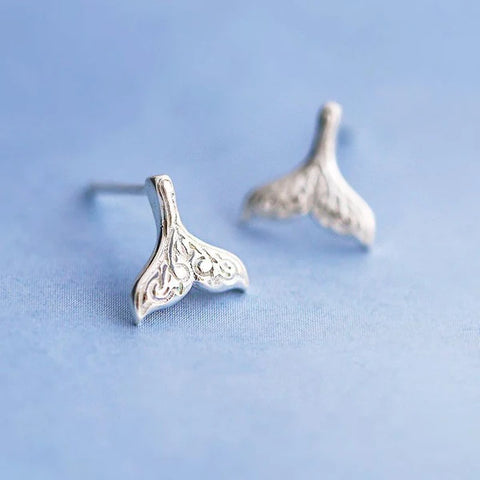 silver whale tail earrings