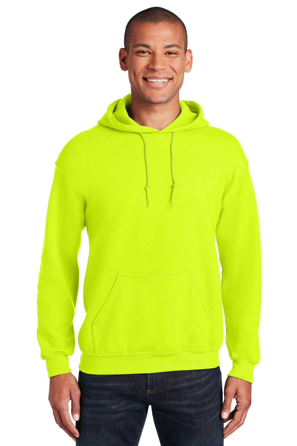 Gildan Heavy Blend Hooded Sweatshirt in Safety Green, with a custom logo