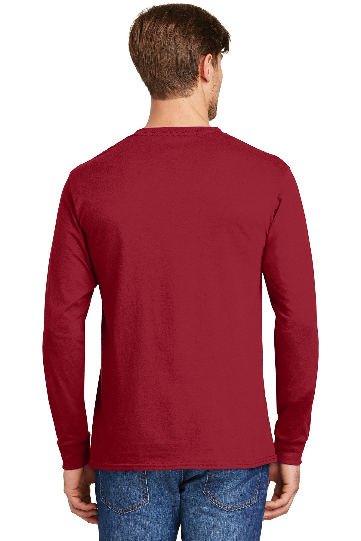Hanes Tagless Cotton Long Sleeve T Shirt In Deep Red Add A Custom Design