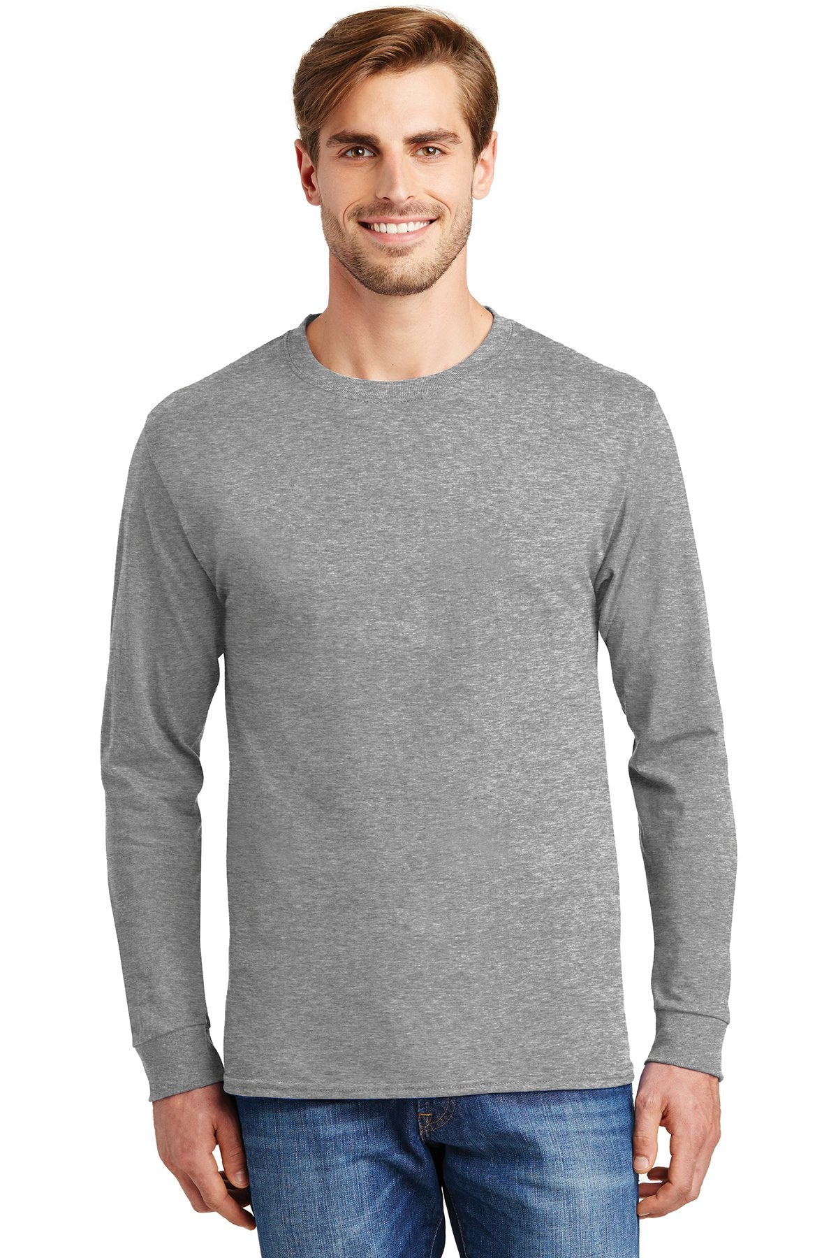 Hanes Tagless Cotton Long Sleeve T Shirt in Light Steel, add a custom ...