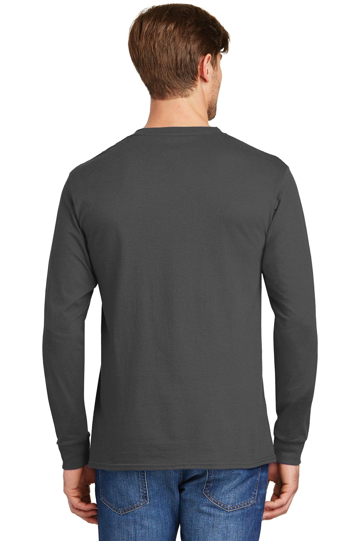 Hanes Tagless Cotton Long Sleeve T Shirt in Smoke Grey, add a custom design