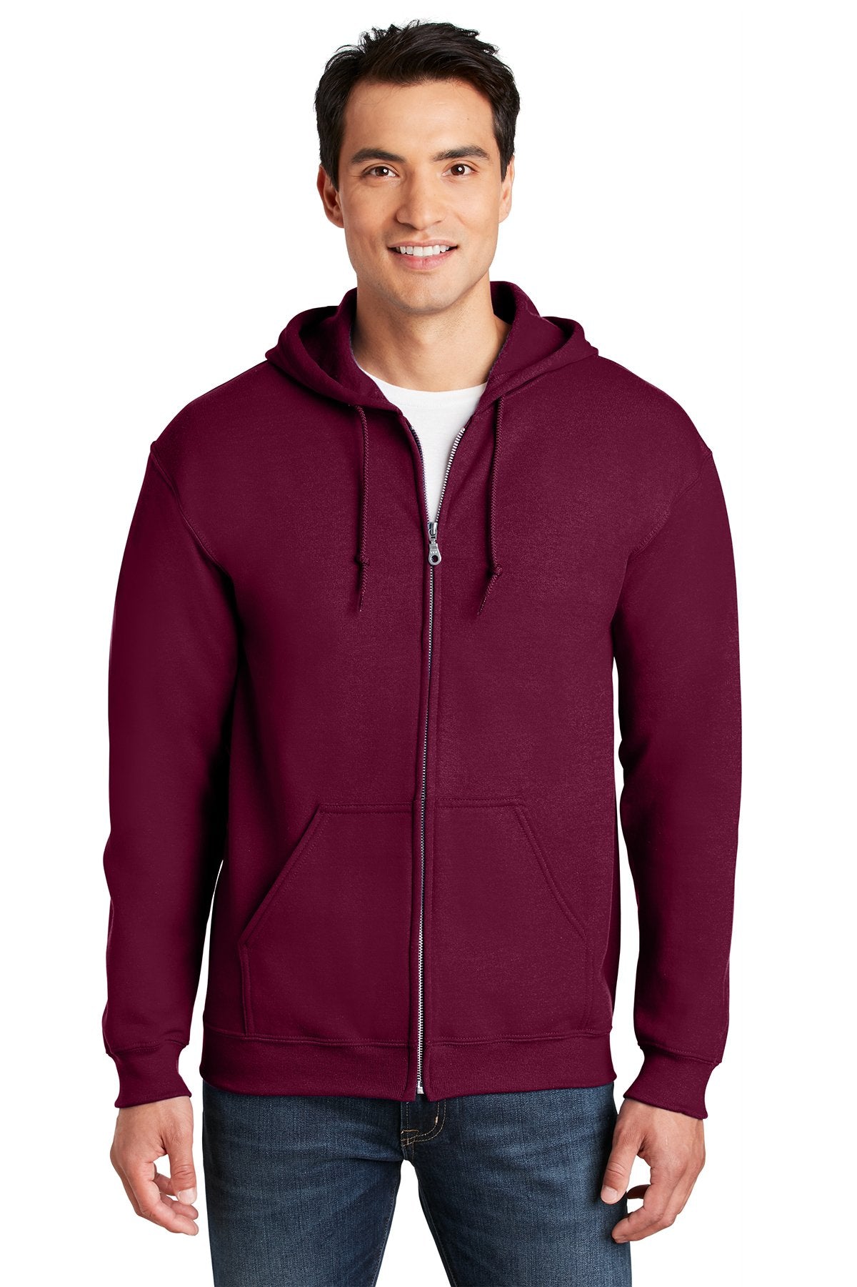 Gildan Heavy Blend Full Zip Hooded Sweatshirt in Maroon, with a custom logo