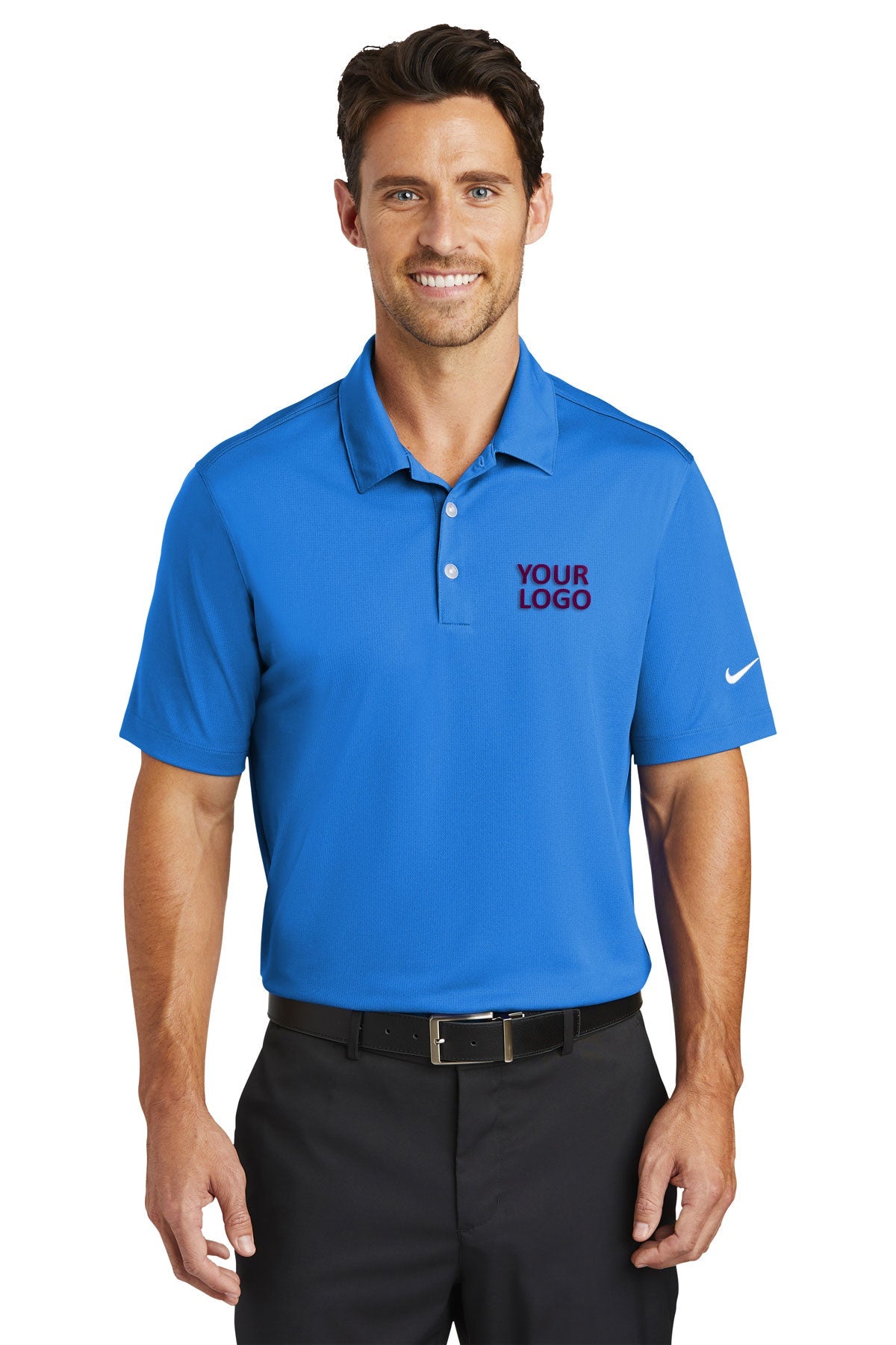 Branded Nike Dri-FIT Vertical Mesh Polo Brisk Blue