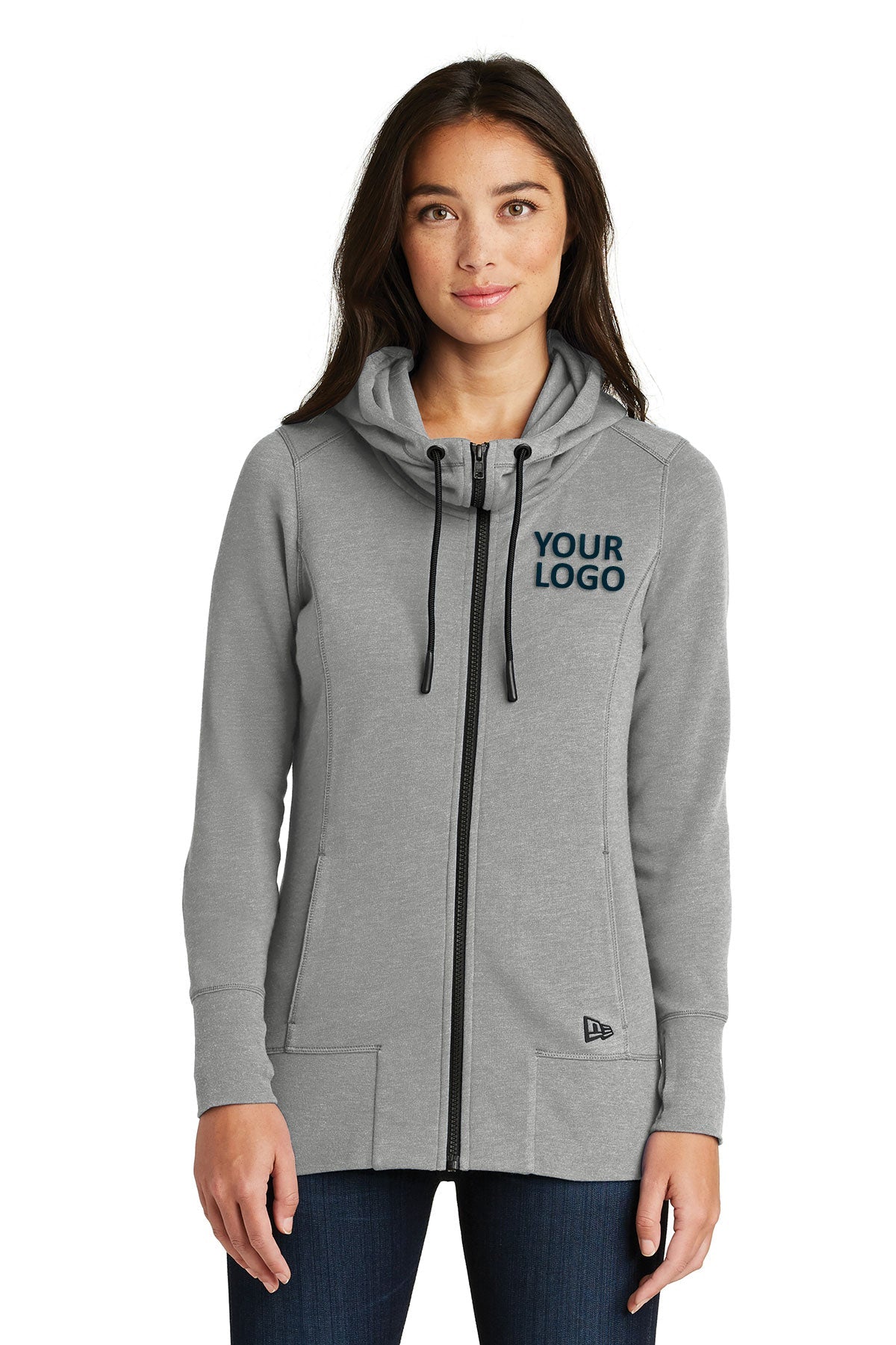 Custom New Era Ladies Tri Blend Fleece Full-Zip Hoodie Shadow Grey Heather