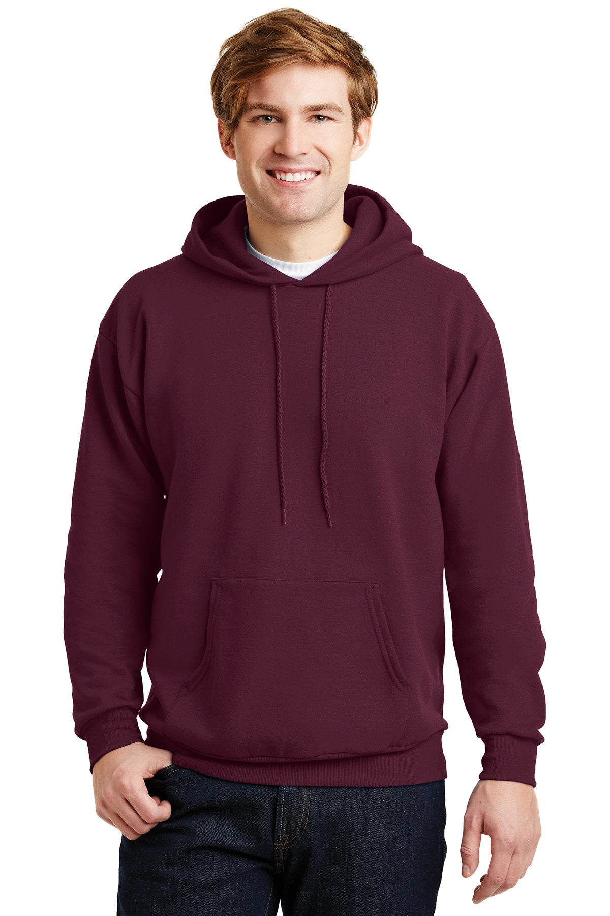 Hanes EcoSmart Pullover Hooded Sweatshirt in Maroon, with a custom logo