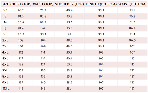 Apella Men's Size Chart