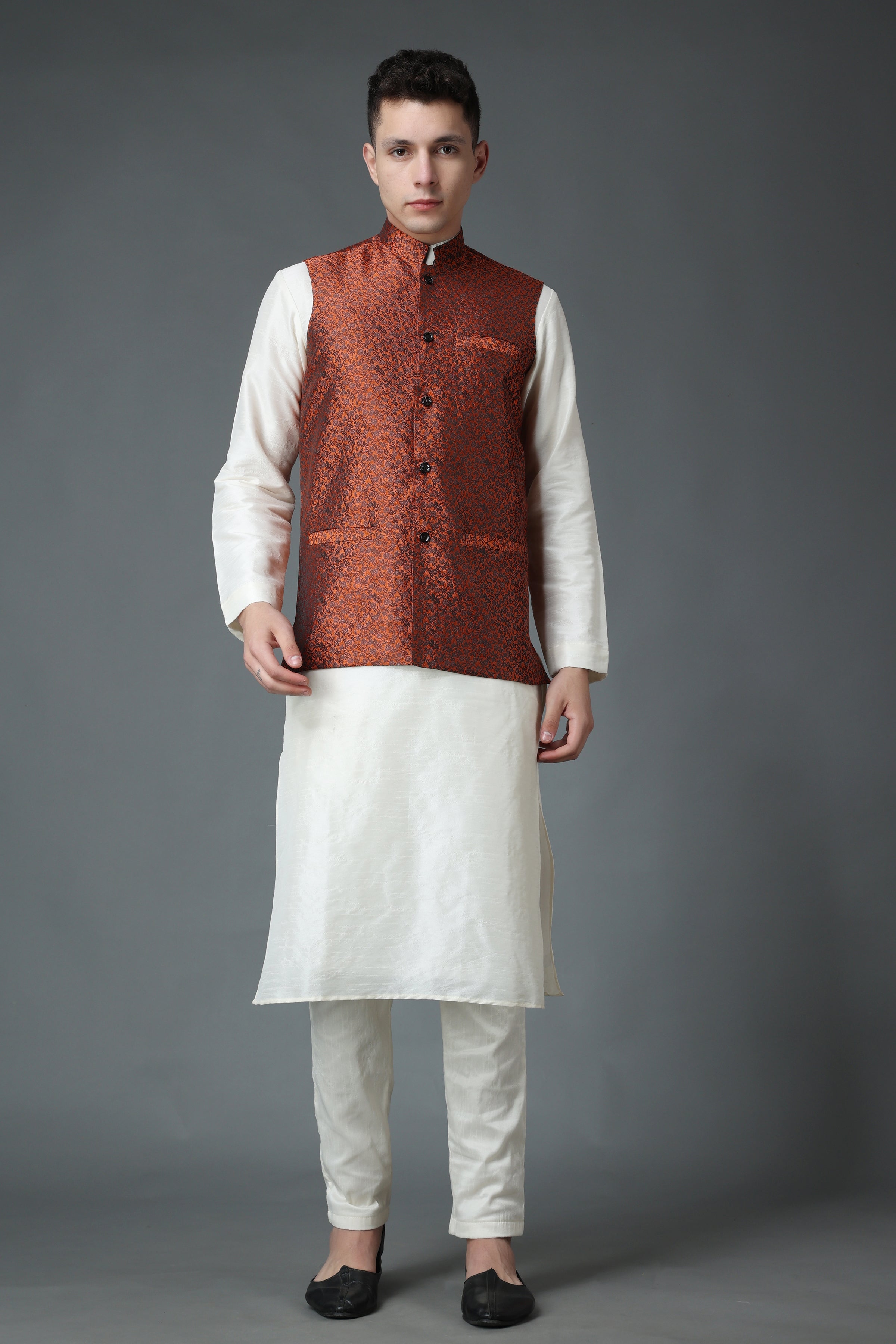 Pink Rawsilk Nehru Jacket With Threadwork Embroidery And Pearl Highlights |  The Grand Trunk