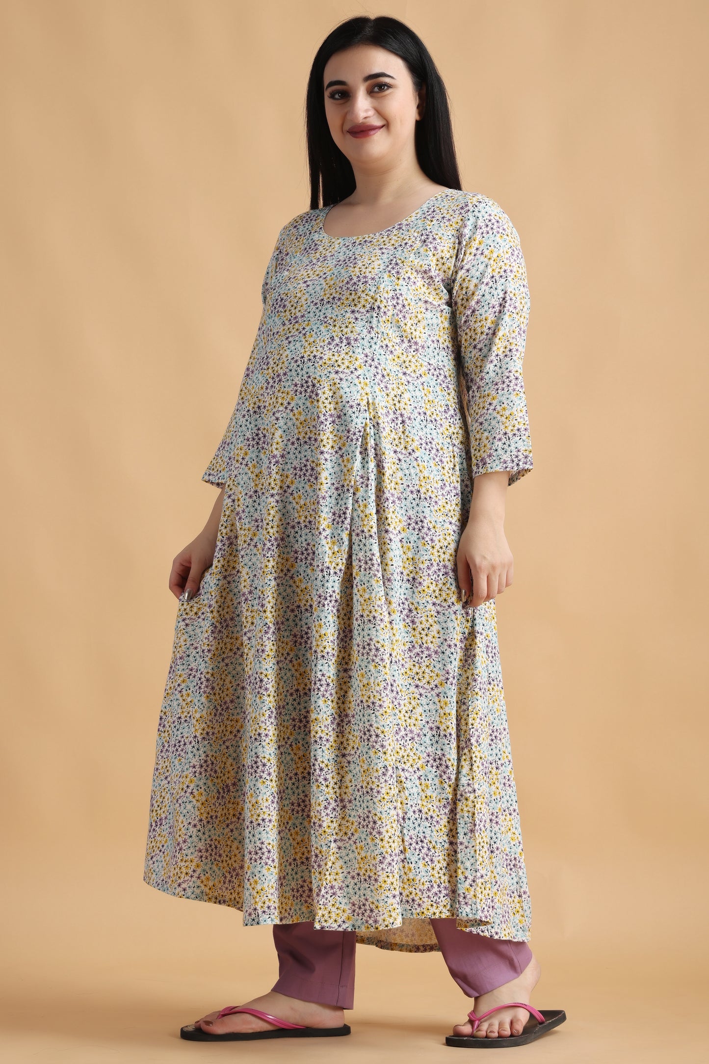 Women Plus Size Multicolor Cotton Kurti Maternity Set | Apella