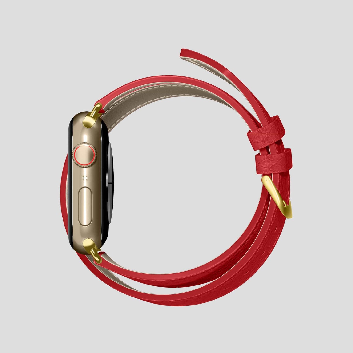 Red Apple Watch 45 mm Double Strap Python with Gold Metal -4