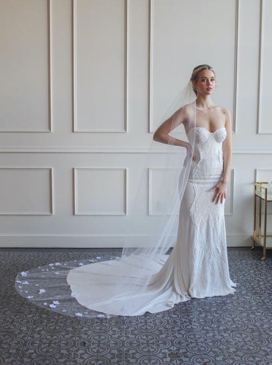 Cascading Pearl Veil Elbow, Fingertip, Waltz or Cathedral Length 