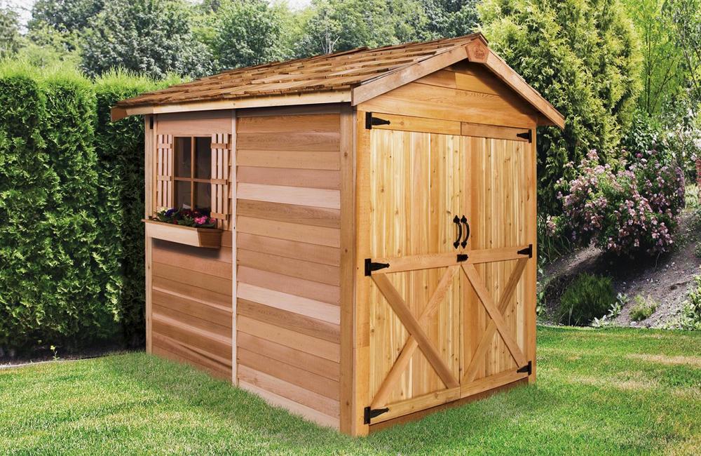 large wooden sheds, lawn mower & motorcycle storage shed