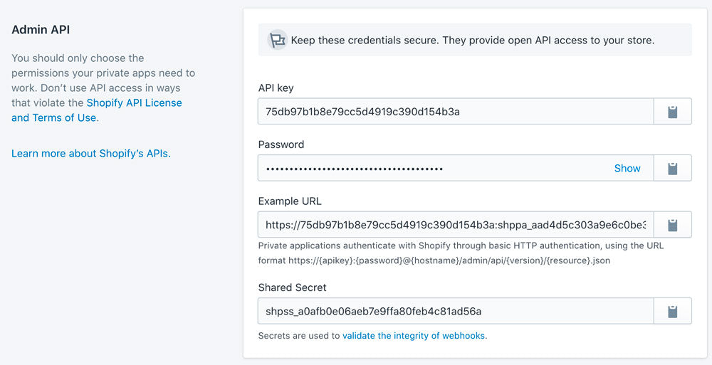 Admin API key and password