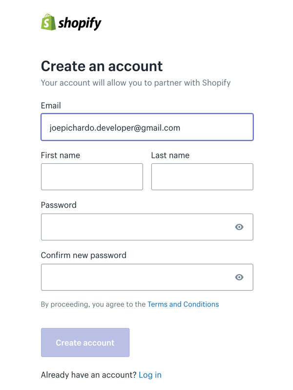 Create a Shopify account