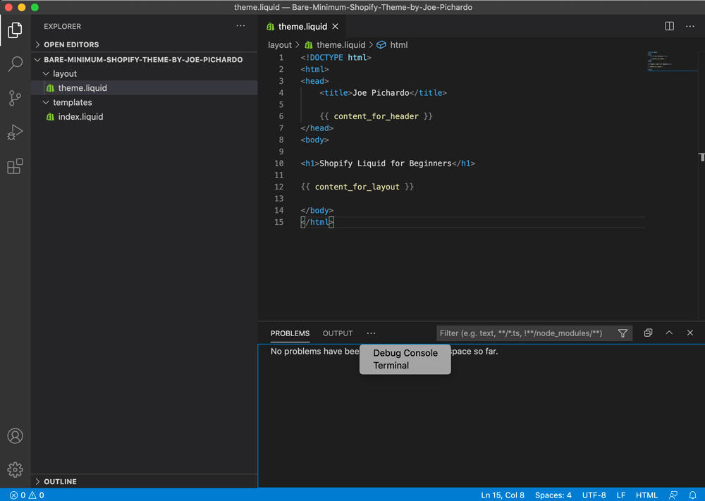 Opening terminal on Visual Studio Code