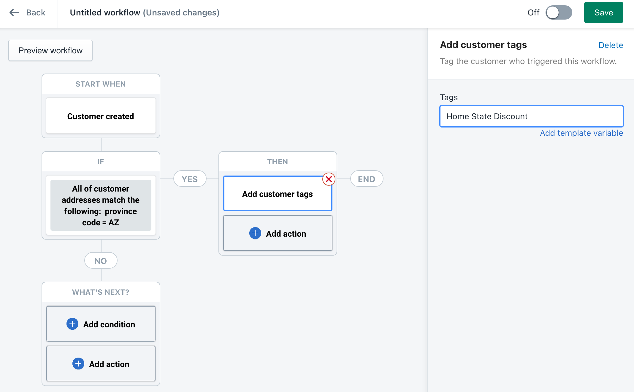 Shopify Flow example workflow