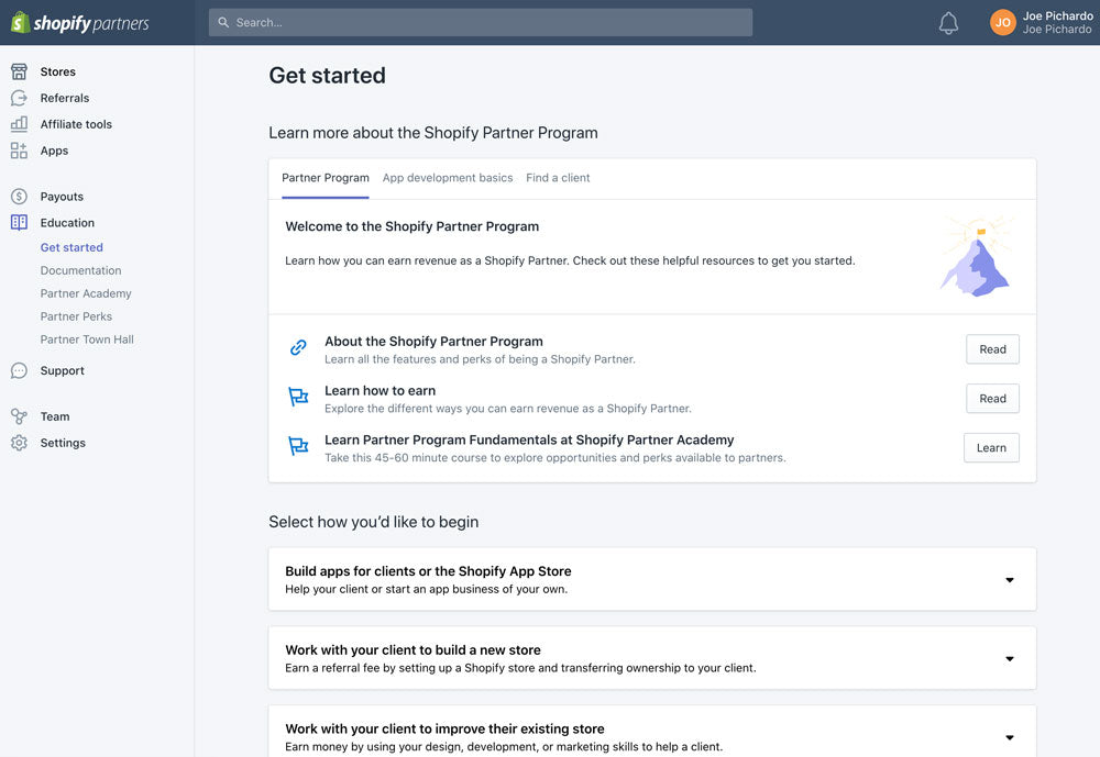 Shopify Partners Page