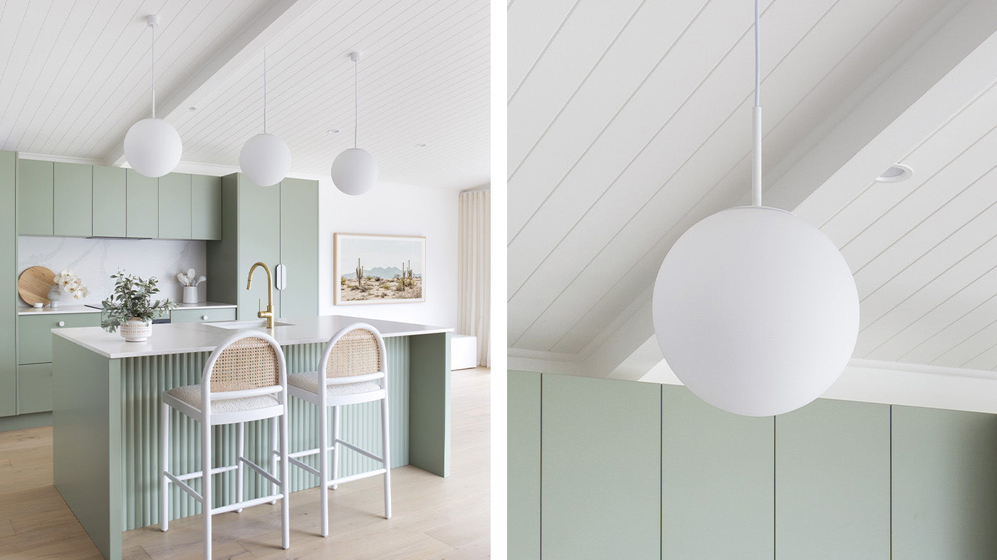 Higlett House Kitchen featuring Orb Max Pendants | Lighterior