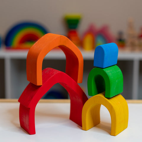 Rainbow Wood House, Gift for 2 year old, gift for 3 year old, Montessori toy, Waldorf toy