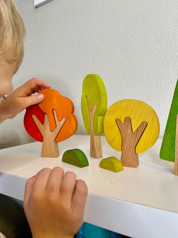 wooden tree set, toy trees, wooden toys