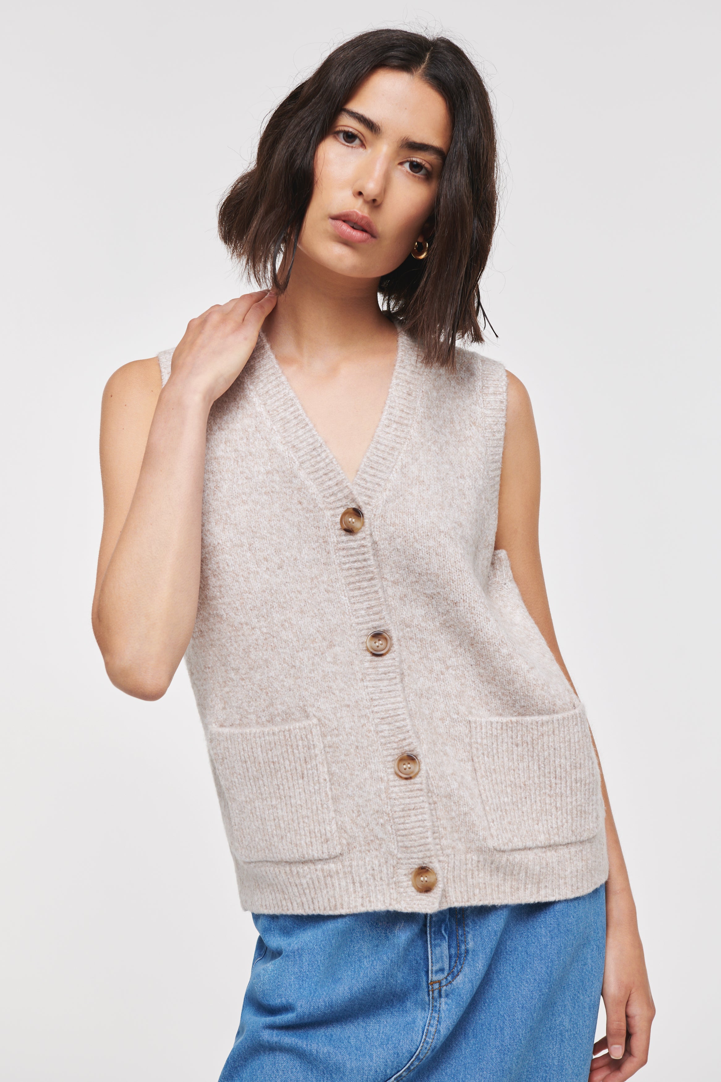 Kyle Knitted Vest, Oatmeal / XL
