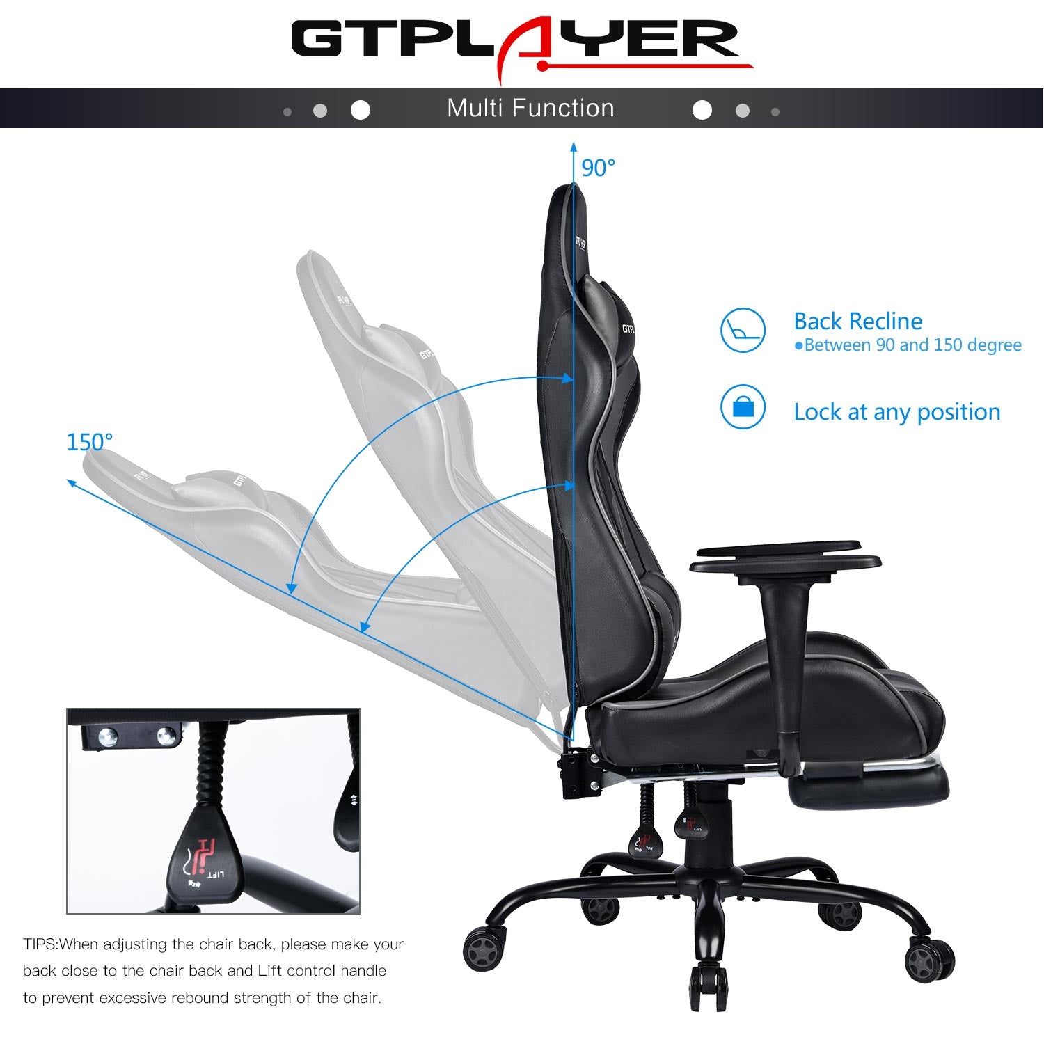 gtplayer gaming chair with footrest assembly