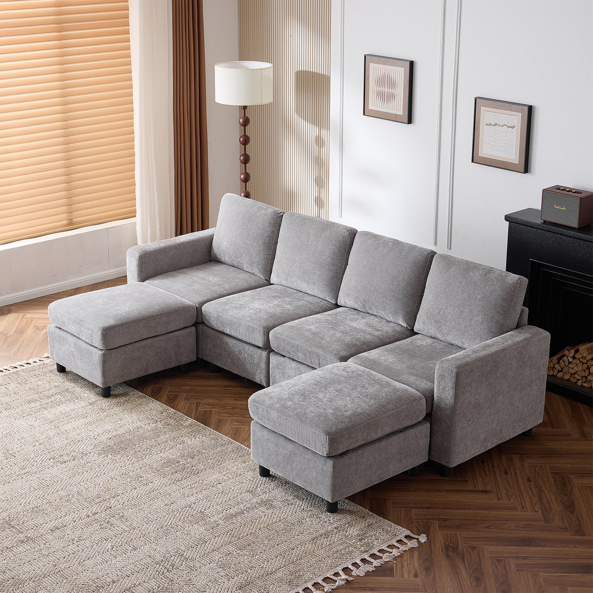 homrest 6 Piece Modular Sectional Couch, Modular Couches and Sofas Sectional with Storage for Living Room, 4 single seats, 2 ottomans, Light Gray